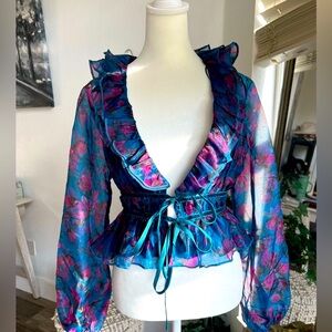 Lulu Maria blouse open front floral print size small cottagecore